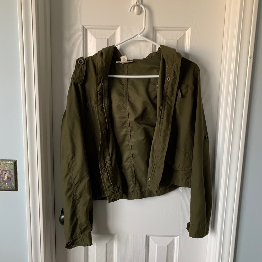 cropped olive bomber jacket